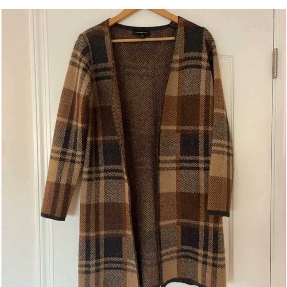 Plaid Open Front Cardigan Sweater like new - Picture 2 of 6